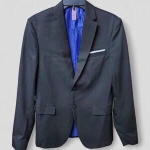 Zara Blazer Mens Sz 36 Solid Black 2-Button Sport Coat Jacket Blazer Poly Blend
